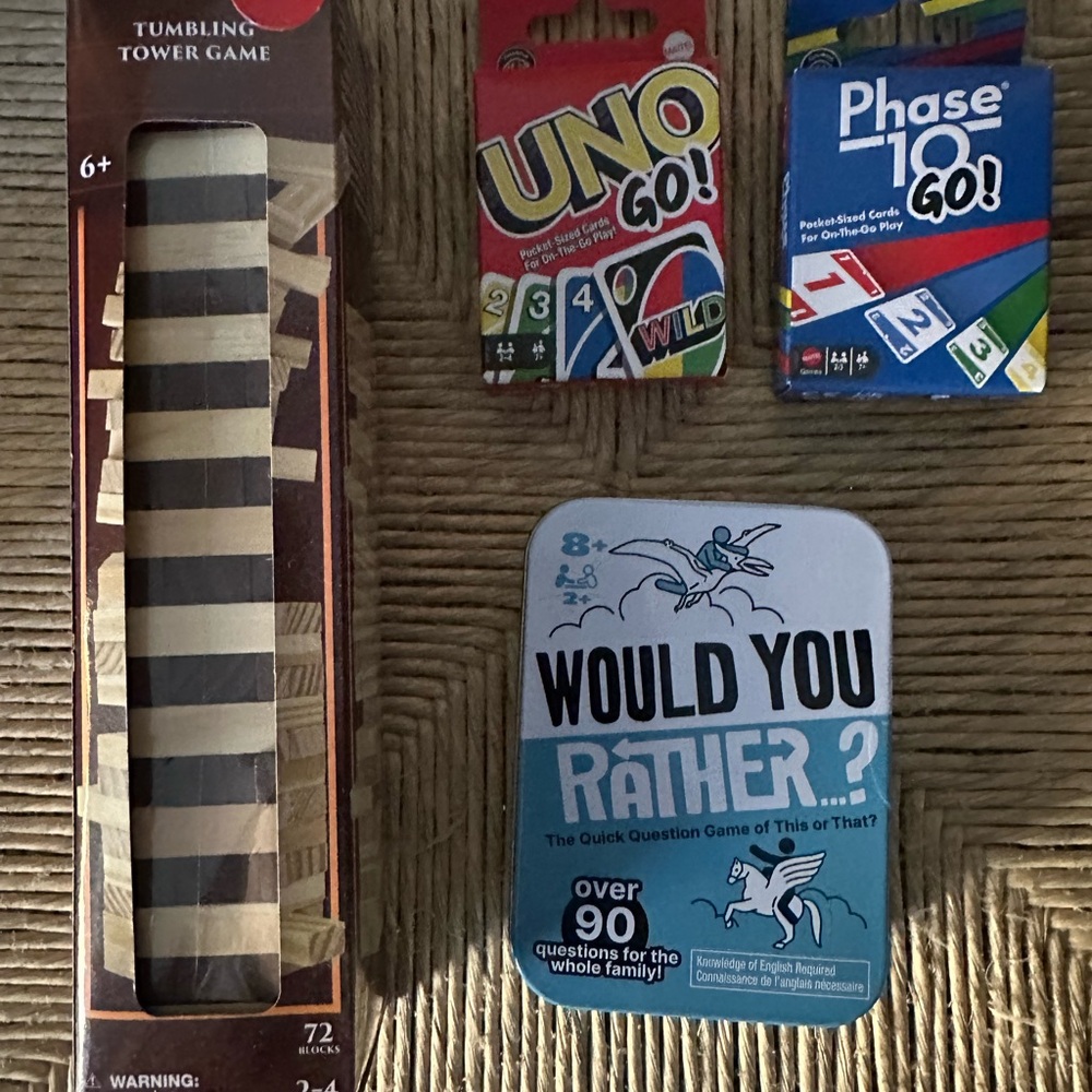 Family Game Bundle with Tumbling Tower and Card Games - On the Go - For travel